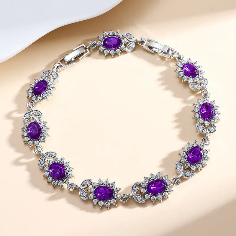 Women's zircon bracelet with electroplated finish in environmentally friendly alloy showing colour options