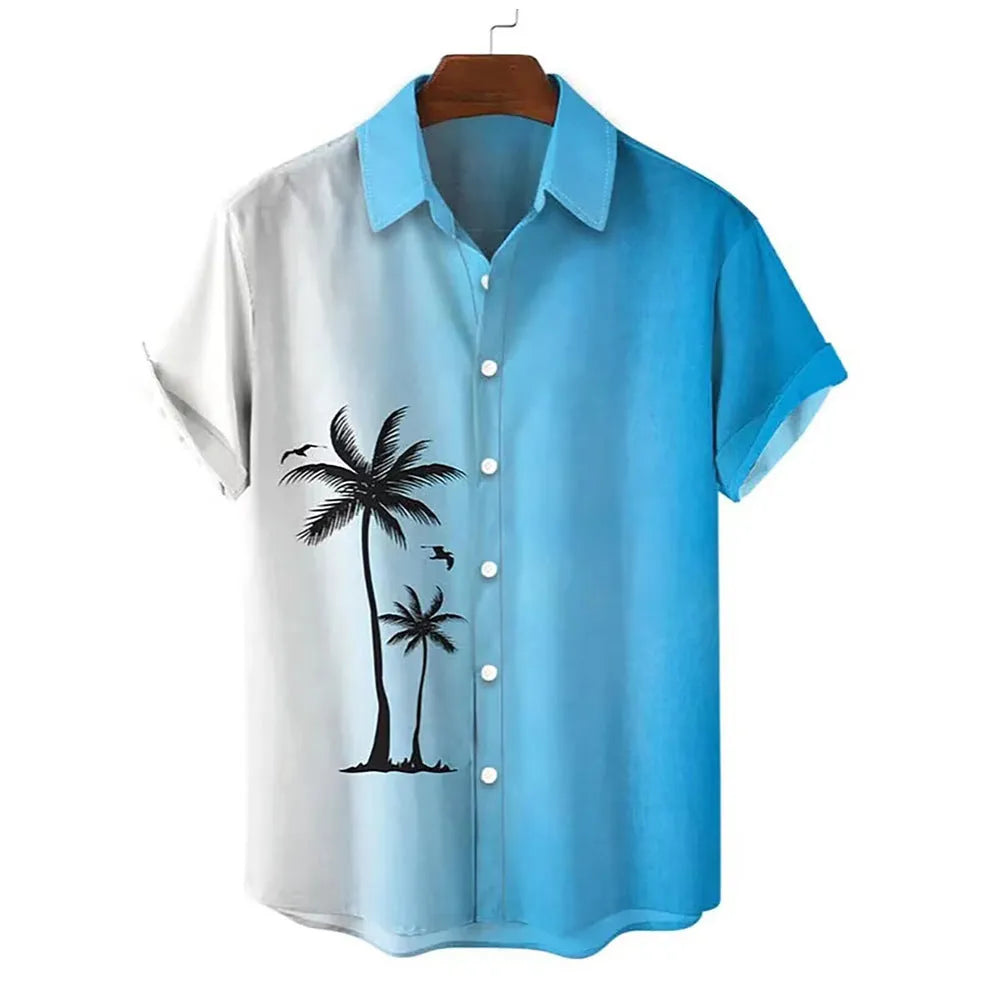 Men's Hawaiian summer shirt with 3D printed patterns in short sleeve cardigan style