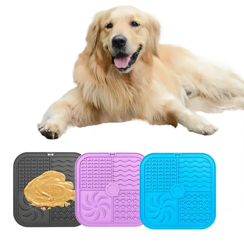 Bottom suction cup non-slip silicone pet slow food mat in gray for dogs and cats