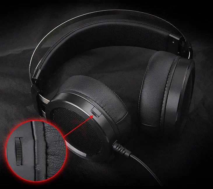 Black wired computer gaming headset with 3.5mm plug and 2-metre cable for desktop use