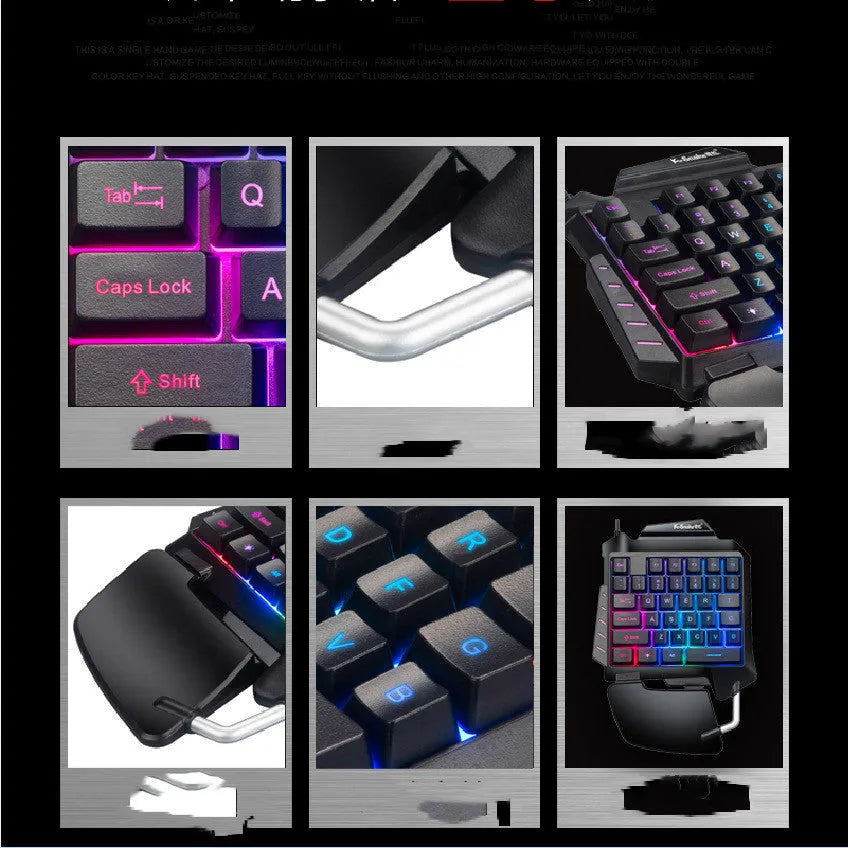 Black one-handed throne converter gaming keyboard for left-hand control with USB cable and wrist rest