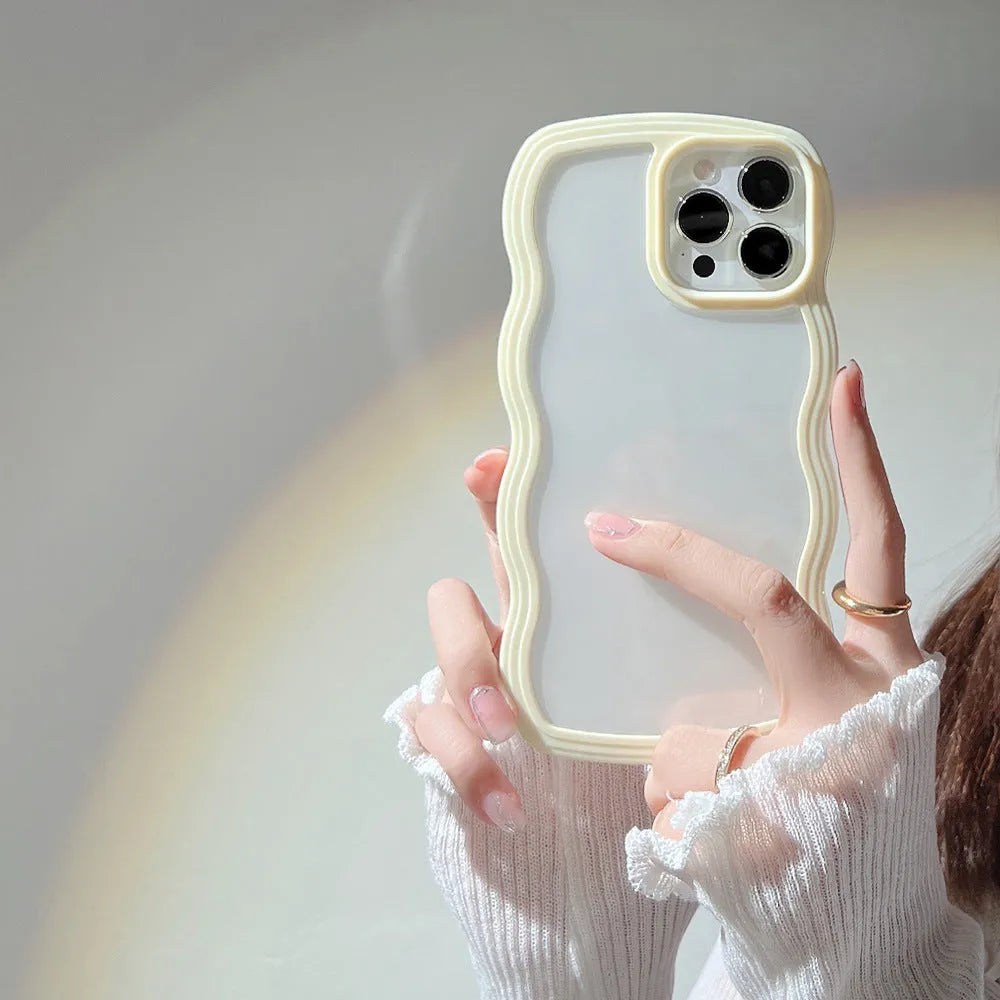 Wave border solid colour TPU phone case for iPhone in purple, flexible protective cover