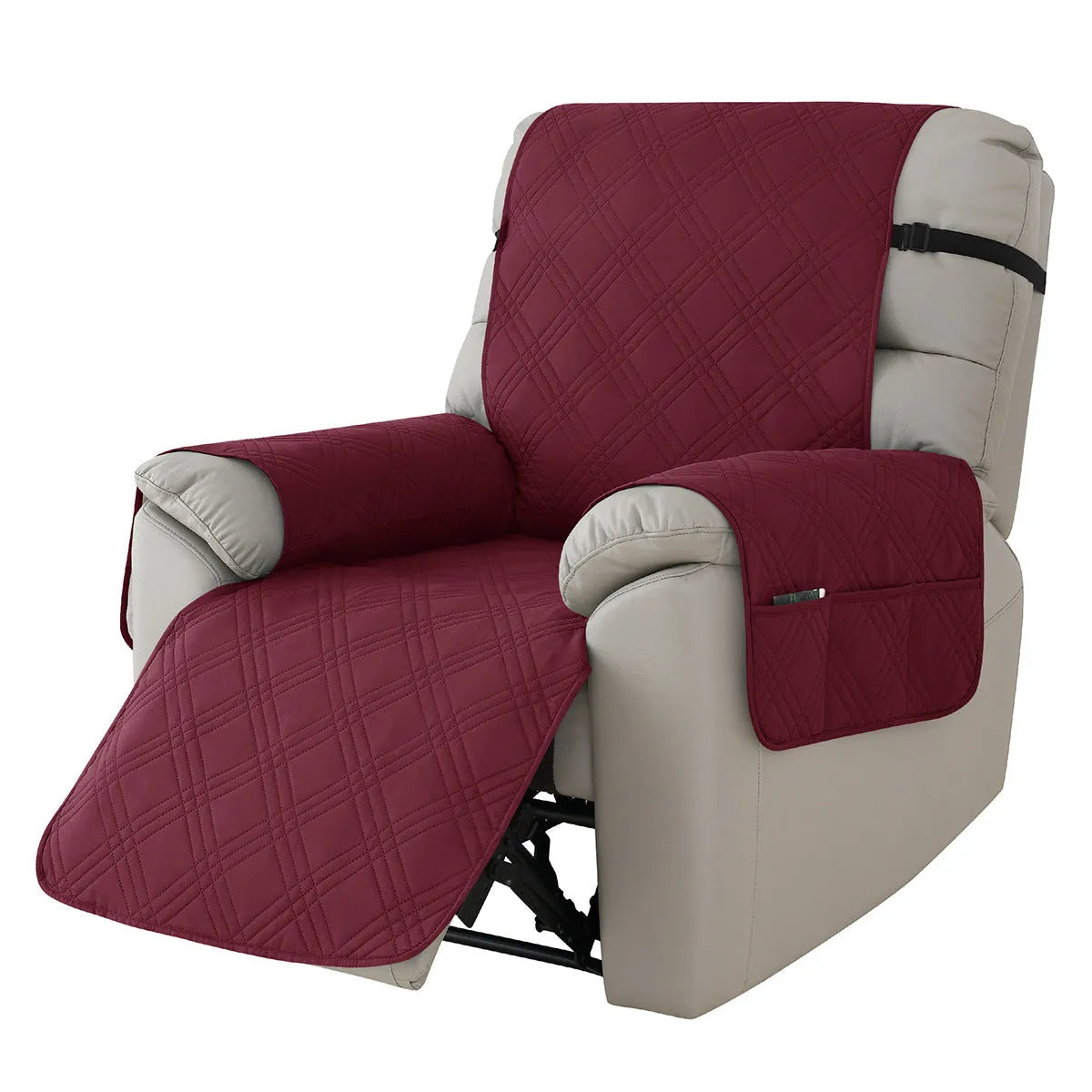 Quilted waterproof sofa cover on a Chivas massage chair in peacock blue colour.