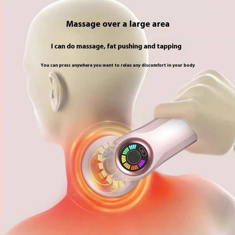 USB electric massager for cervical spine, waist, back and leg muscle relief in pink, white or black.