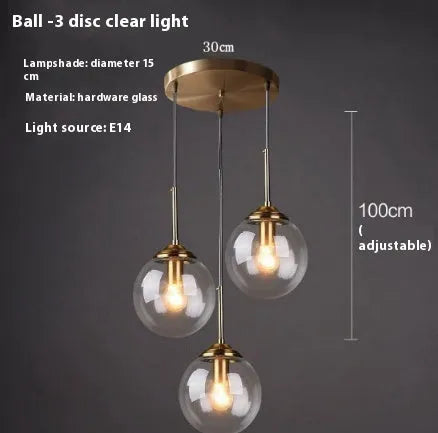 Modern round glass ball chandelier ceiling light in Nordic style with spherical glass elements