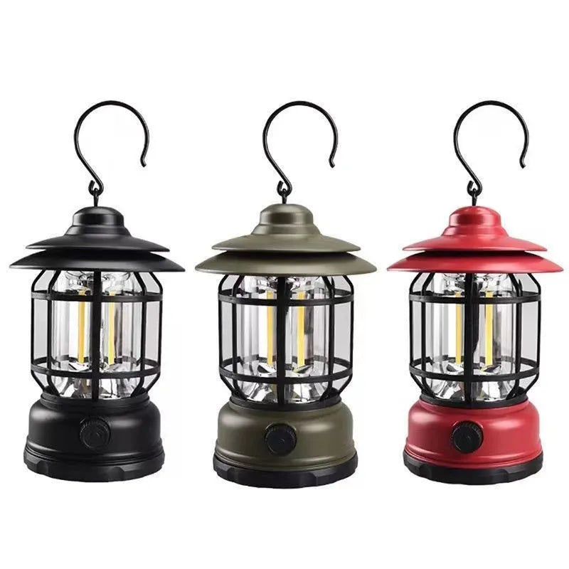 Portable LED camping lantern with magnetic base in dark green, black or red colours