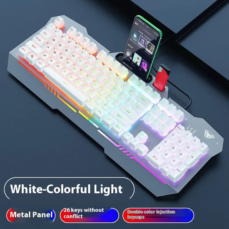 Black and white wired keyboard mouse headset bundle for desktop computer setups