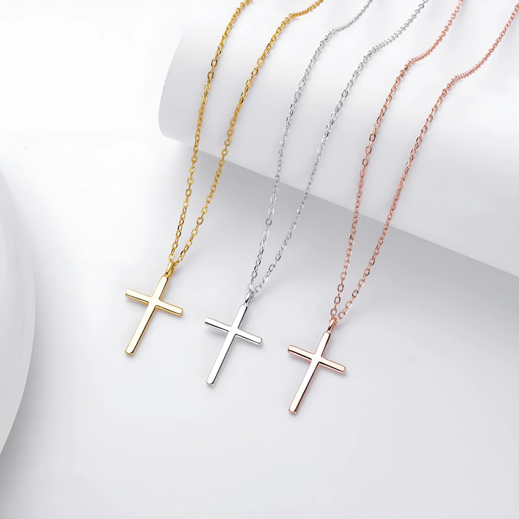 S925 sterling silver cross pendant necklace on O-chain with adjustable length