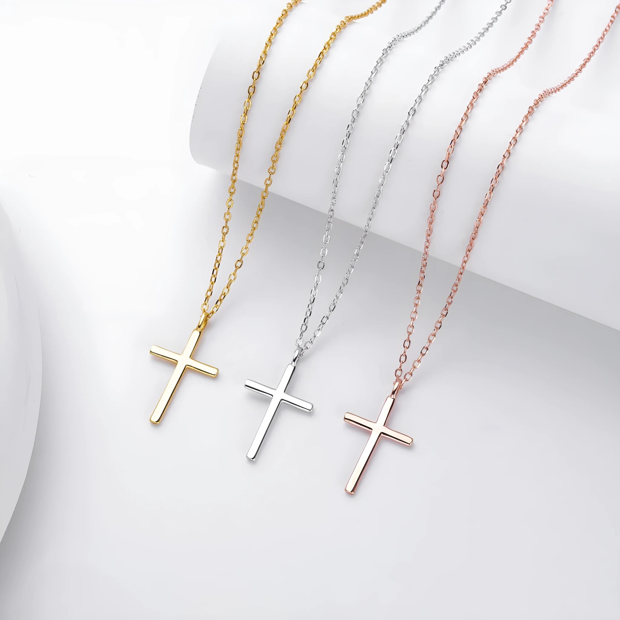 S925 sterling silver cross pendant necklace on O-chain with adjustable length