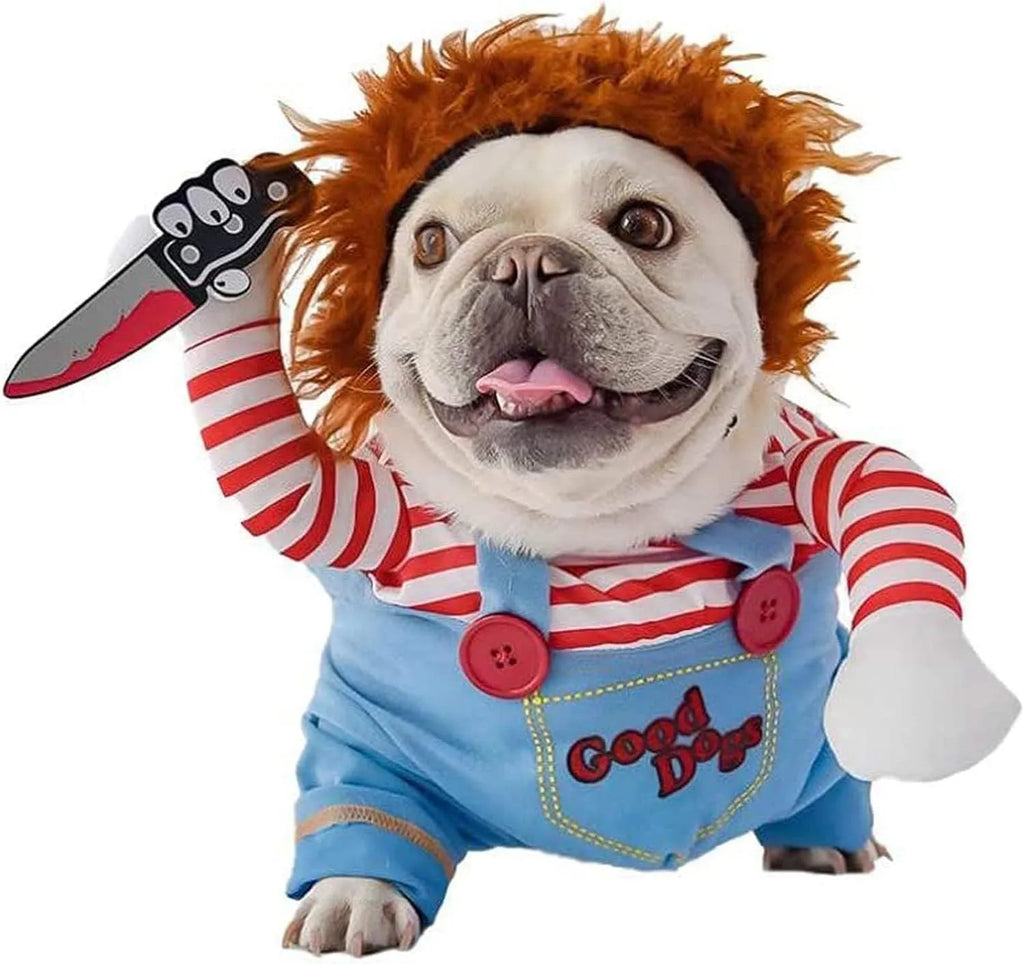 Striped harness pants Halloween costume for dogs and cats three-piece set with knife accessory