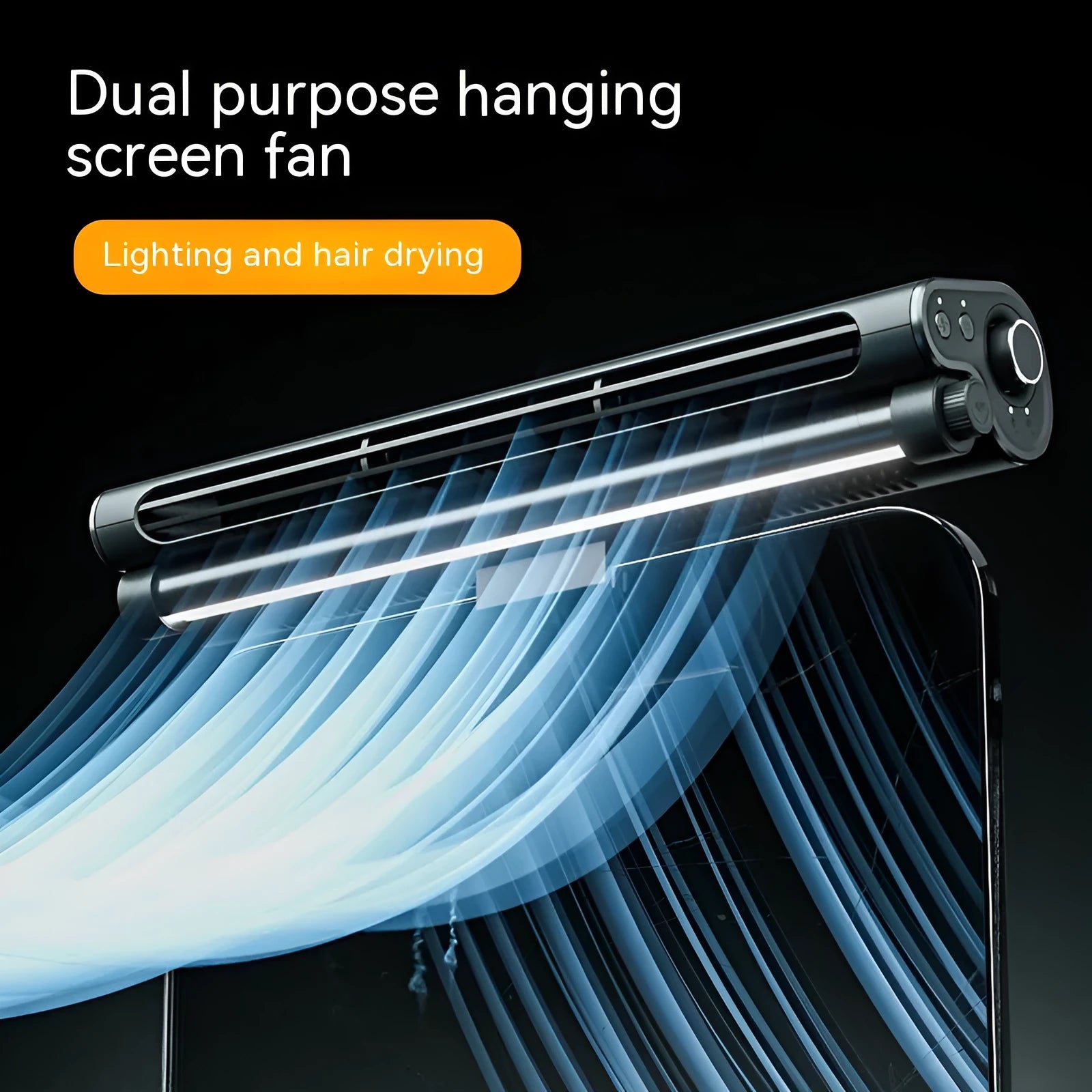 Black USB-powered bladeless clip-on desk fan with LED lighting lamp for computer screens