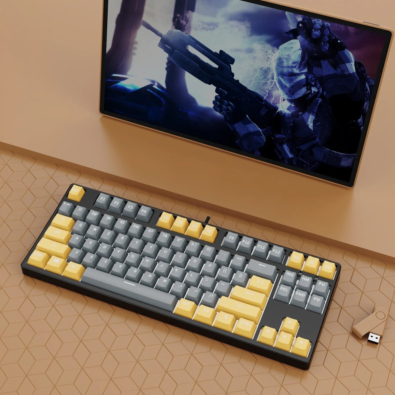 87-key mechanical gaming keyboard with colourful keycaps and metal chassis