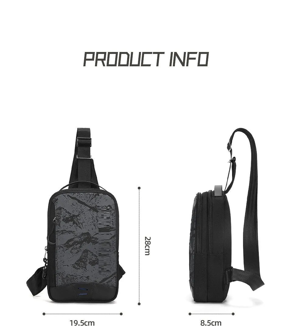 Casual black waterproof TPU chest pack with shoulder strap and soft handle in a street style.
