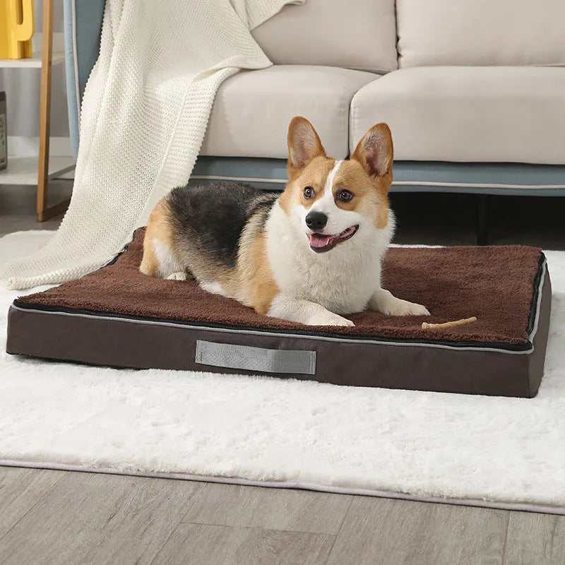 Removable washable memory sponge dog mat in brown, showing soft texture and size.