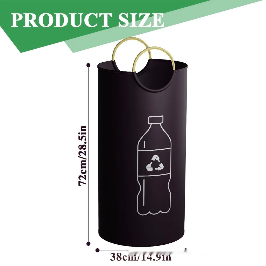 Round portable plastic trash can with optional patterned design, shown with dimensions 38cm by 72cm.