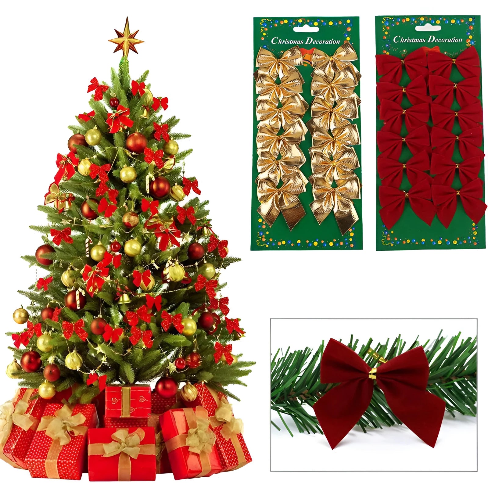 Red, Gold, Silver and Red Gold 5 cm polyester Christmas tree bow ornaments for decoration