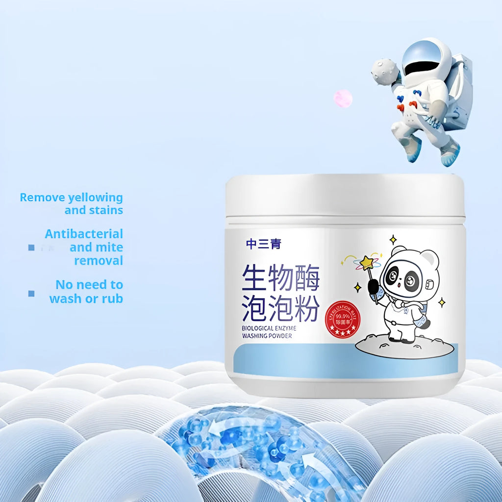 Biological enzyme bubble powder laundry detergent bottle with active oxygen formula