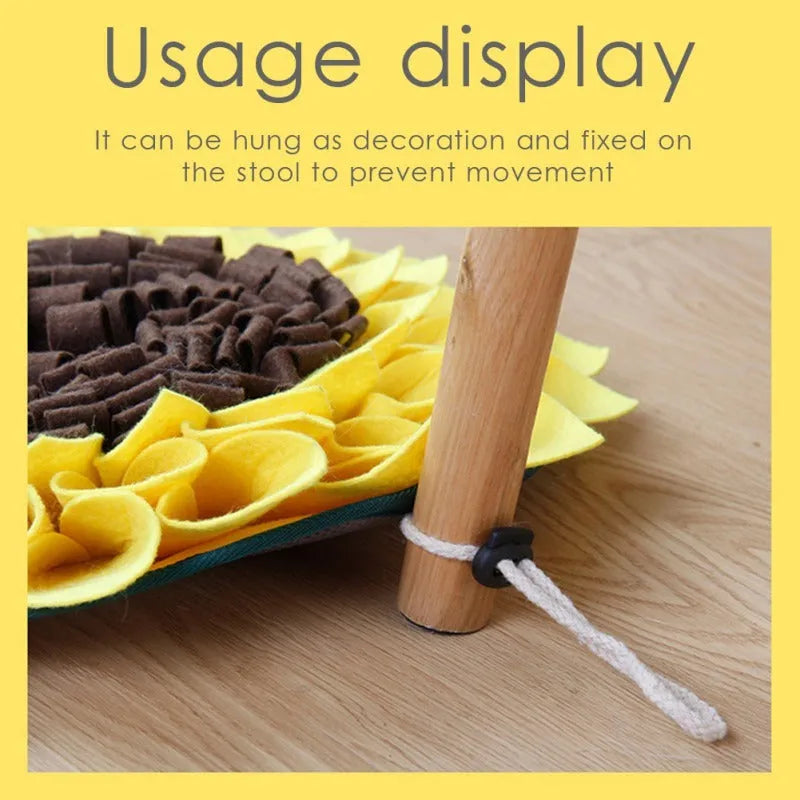Yellow sunflower-patterned dog snuffle mat for slow feeding and nosework training