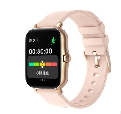 Smart watch with 1.7-inch colour touch screen showing fitness metrics on black strap