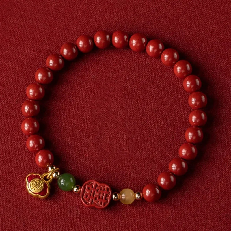 Raw ore Emperor Sandstone bracelet with fu character symbol in New Chinese style