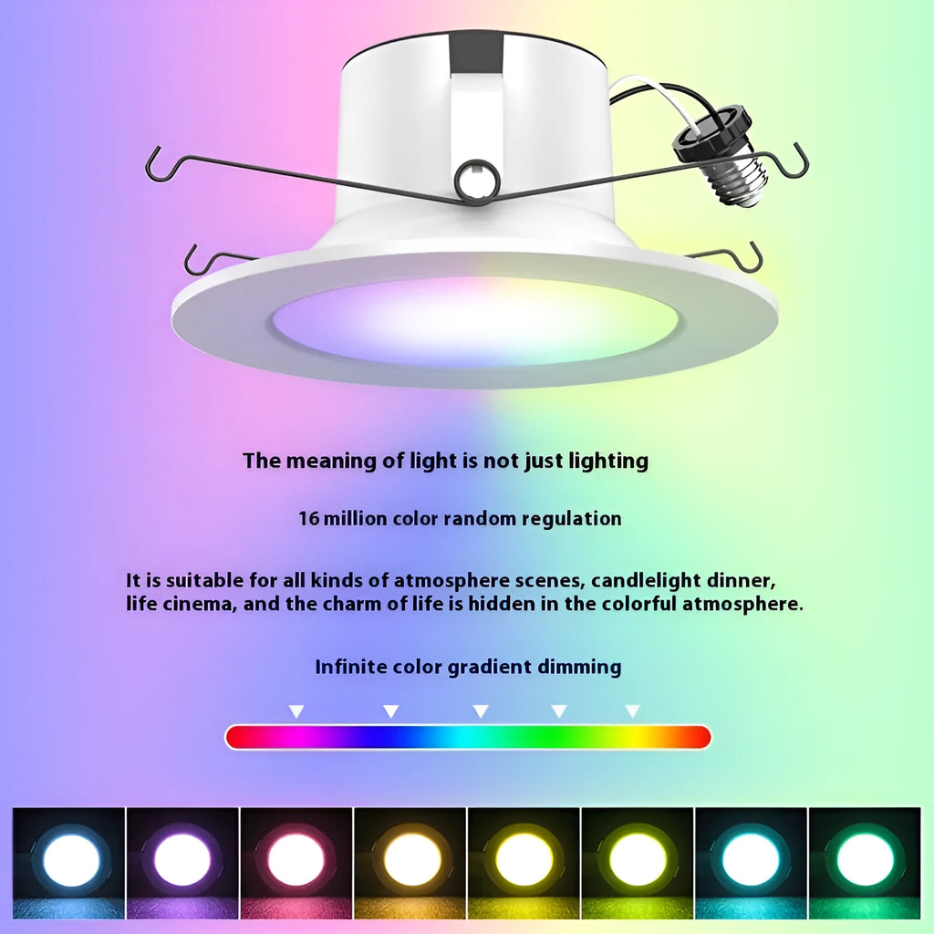 Smart RGBW colour changing ceiling lamp with remote control on a white background.