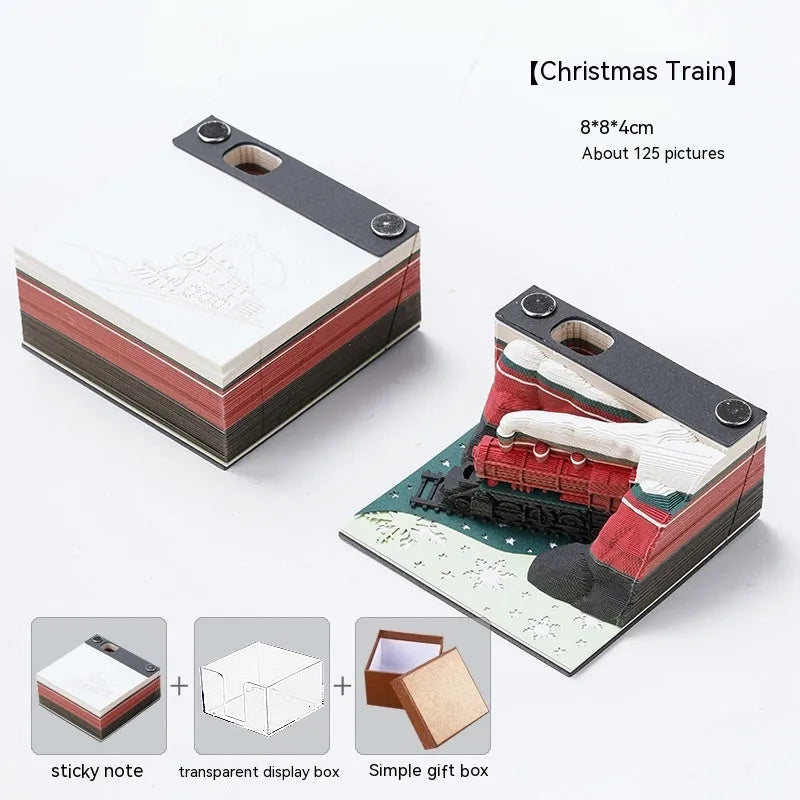 3D paper carving sticky notes showing Qingshui Temple design with Christmas Train cover colour