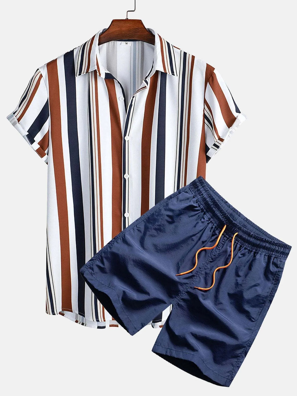 Man wearing a digitally printed short sleeve shirt and matching shorts from a casual suit set