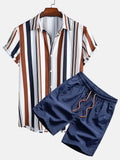 Man wearing a digitally printed short sleeve shirt and matching shorts from a casual suit set