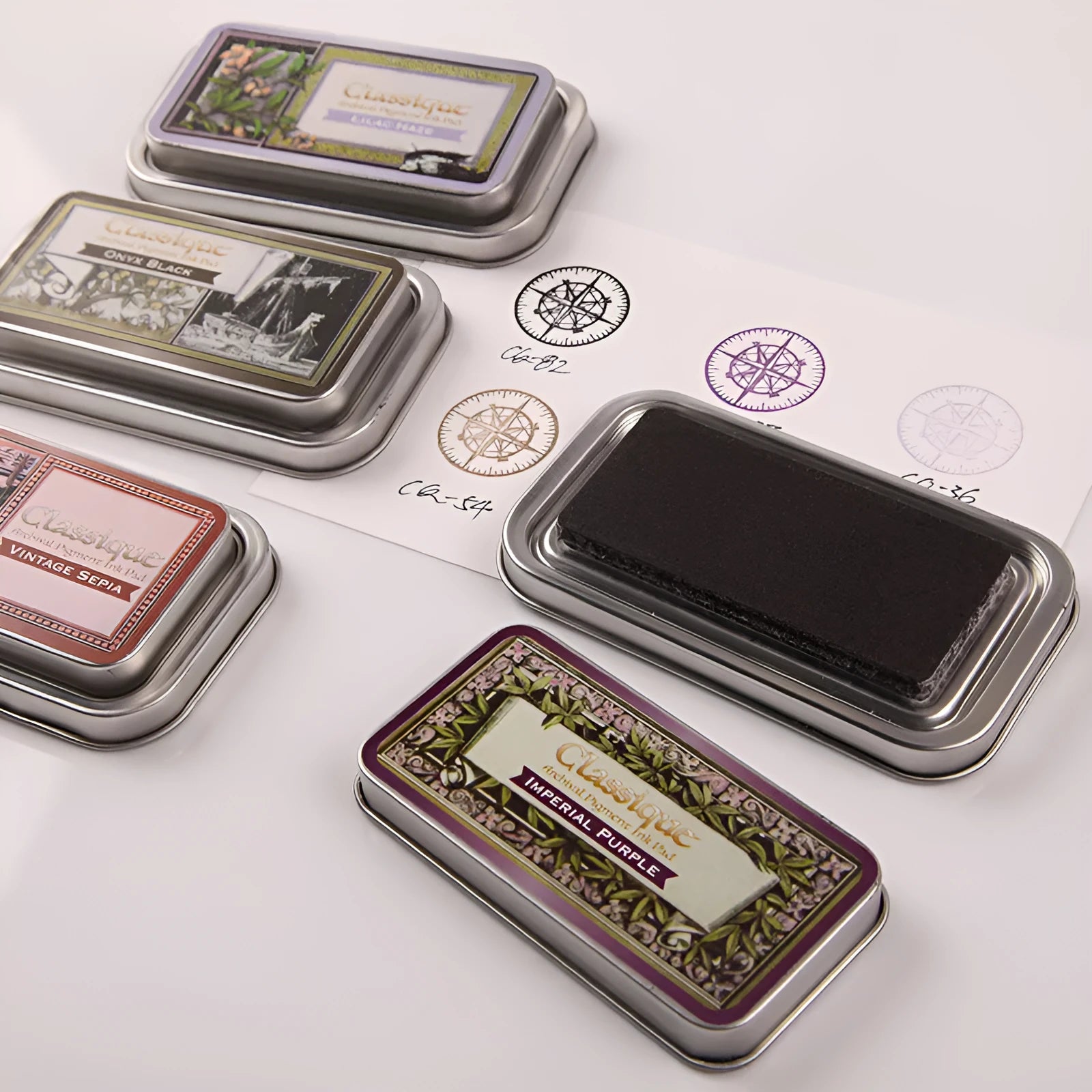 Rectangular oily ink pad for rubber stamps in five colours on a craft surface