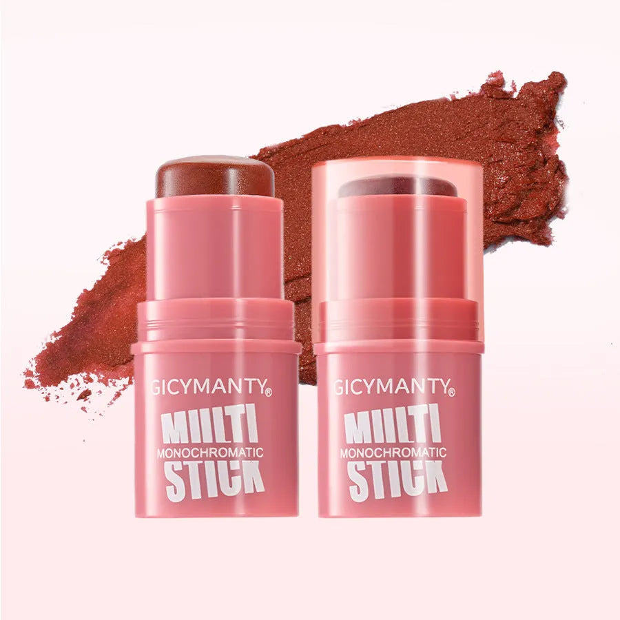 Makeup blush stick with glittering cream formula in plastic case, universal skin type, 4.2g