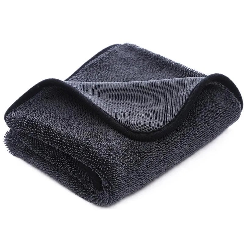 Small braid twisted Korean fibre car cleaning towel shown in grey and grey with red edge colour options with multiple size variations
