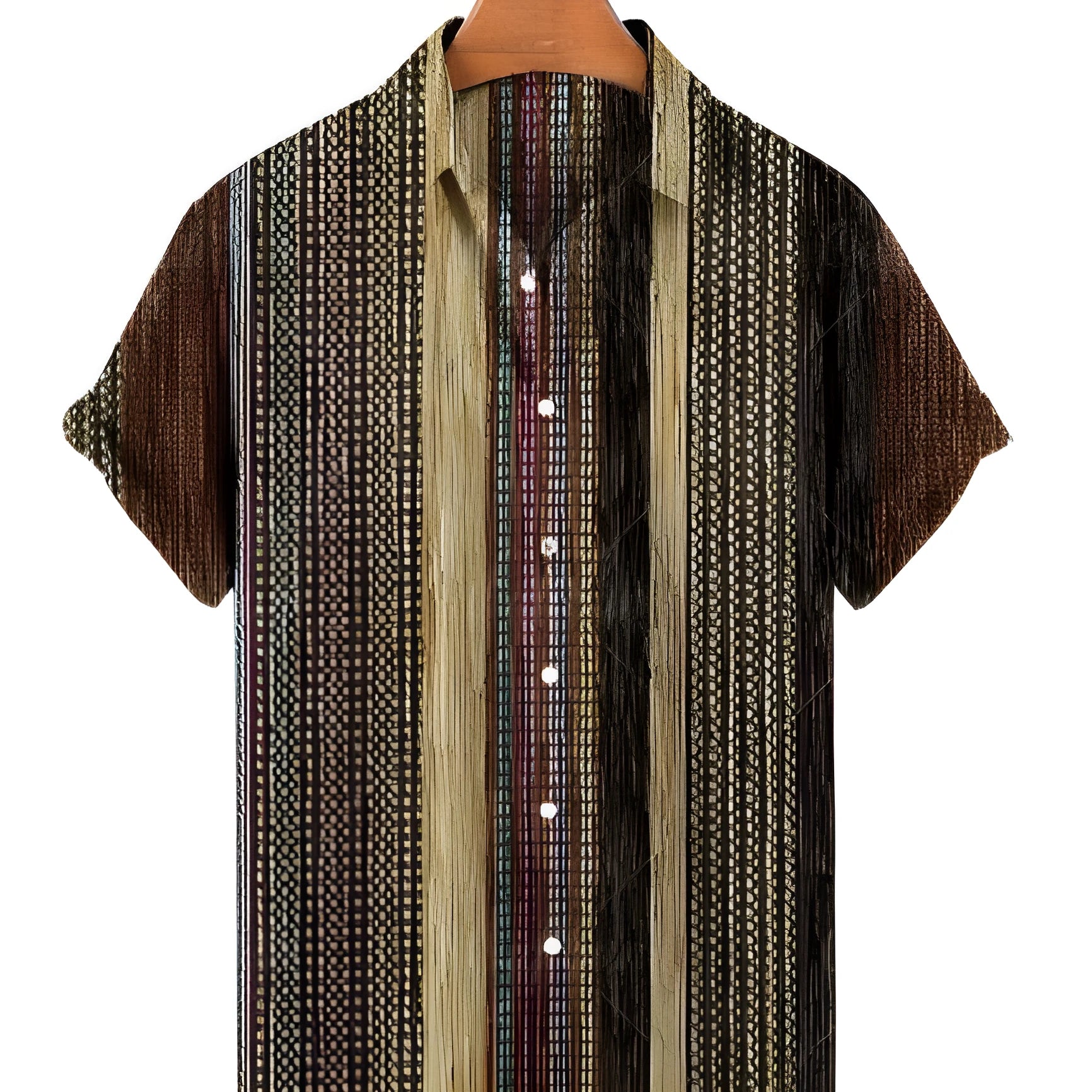 Men's short sleeved lapel printed diamond shaped top in loose fit cardigan style