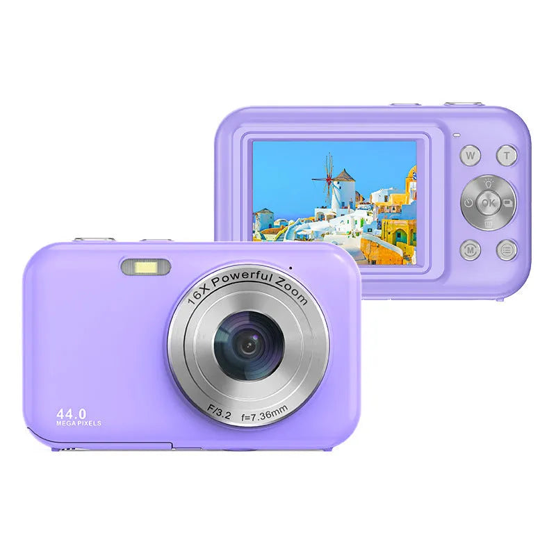 DC406L children's digital camera in black, green, pink, or purple with 2.4-inch screen.