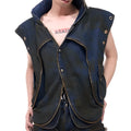 Blue hooded denim vest coat and matching trousers two-piece Korean style outfit