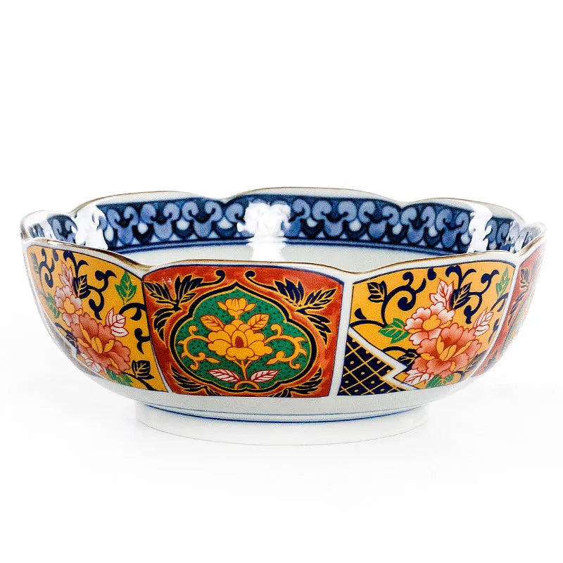 4-inch ceramic bowls with Japanese retro peony patterns in various colours including golden and green
