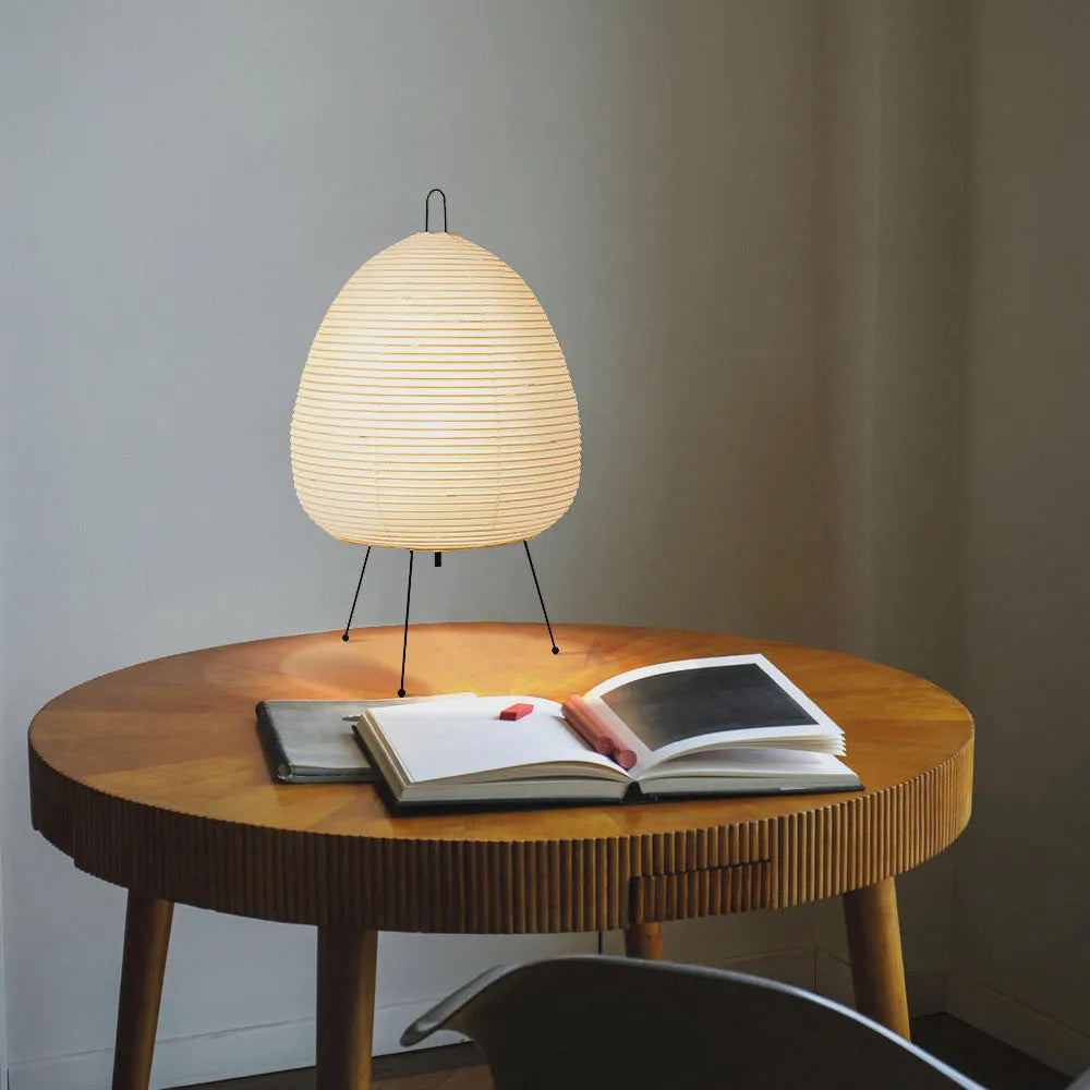 Japanese style rice paper table lamp with handmade shade and aluminium body