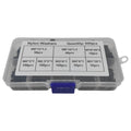 500 pack of black nylon plastic gasket washers in mixed metric sizes from M2 to M10 in a plastic storage box