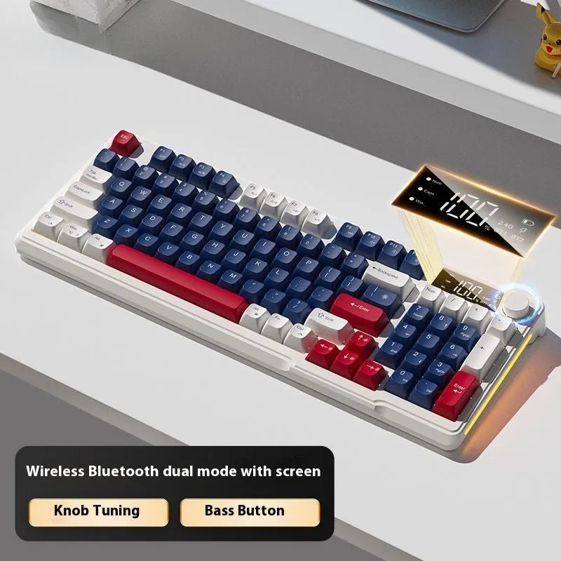 Wireless Bluetooth keyboard and mouse combo with mechanical-style keys in blue and white colour scheme