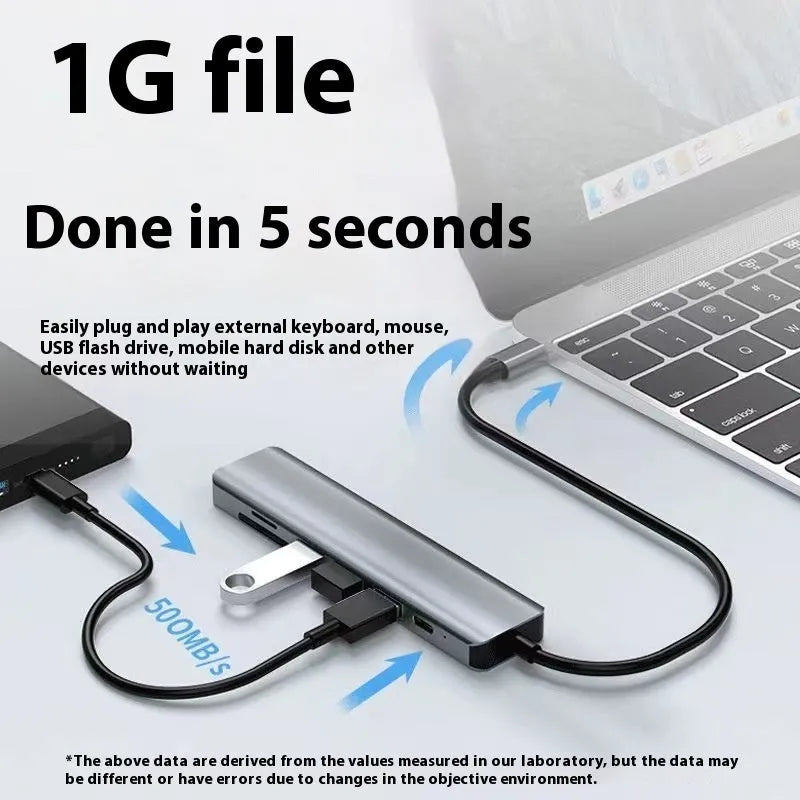 Type-C 7-in-1 expansion dock with HDMI port, USB 3.0 ports, and a 15cm black connecting cable.