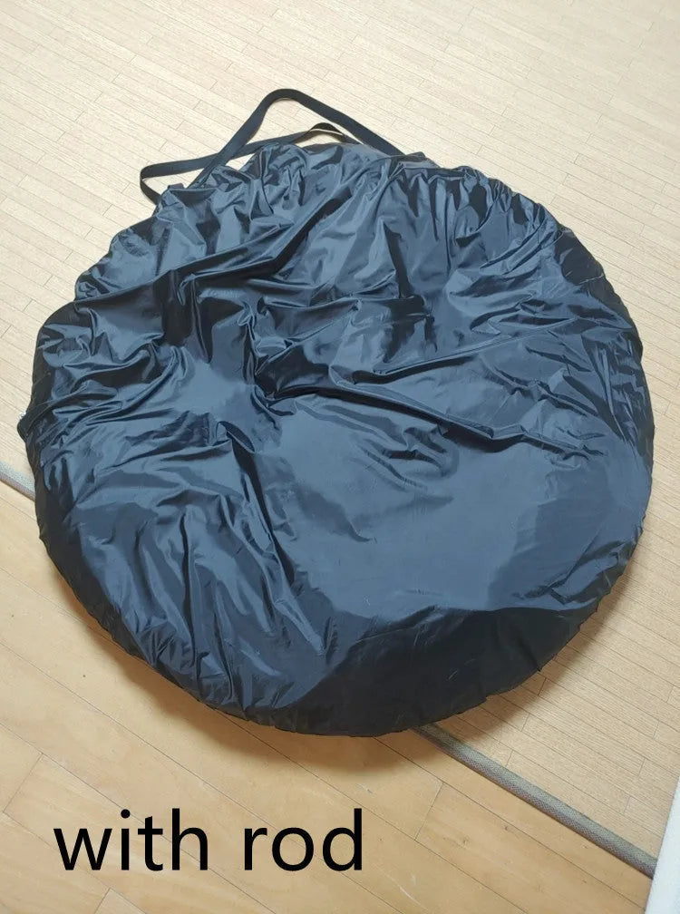 Black pop-up car tail tent unfolded to 200cm size with storage bag