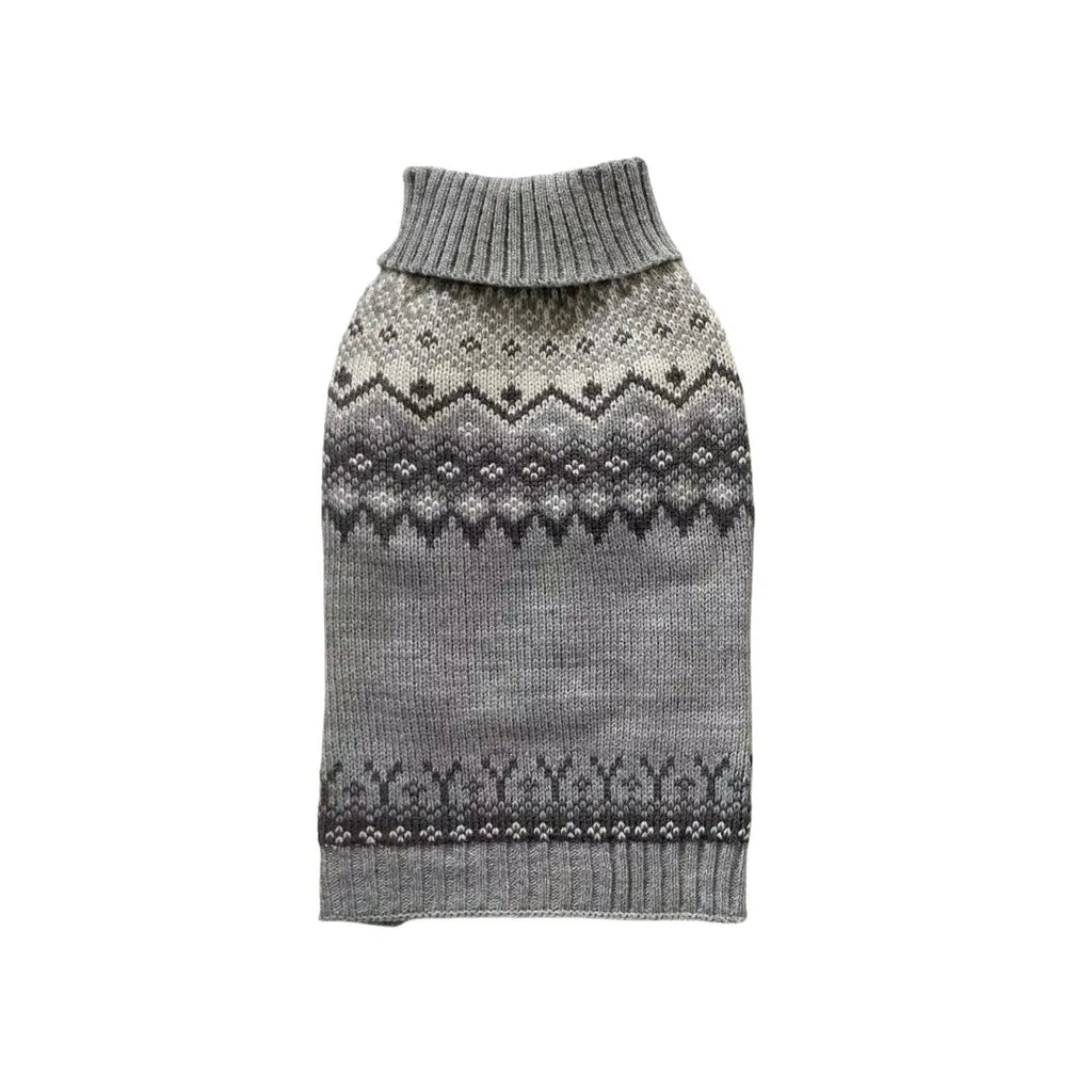 Grey Fair Isle pattern polyester sweater for small dogs on a white background