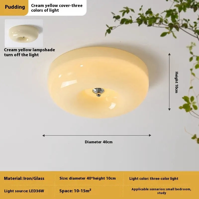 Cream-coloured American-style bedroom ceiling light with three-colour lighting options