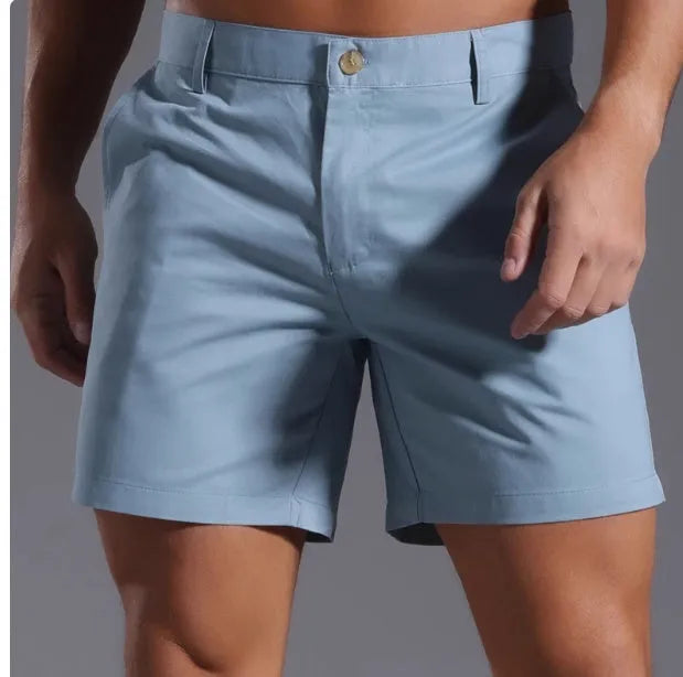 Men's solid colour cotton blend sports shorts with straight leg Korean style design