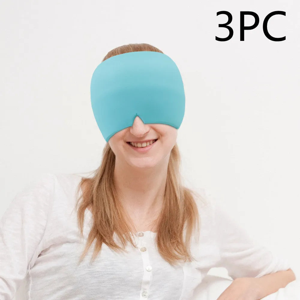 Black elastic cloth gel eye mask for headache relief measuring 22cm by 17cm