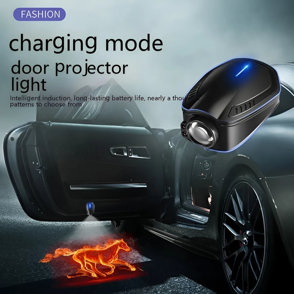 F2 rechargeable car wireless welcome light in black ABS housing with USB port