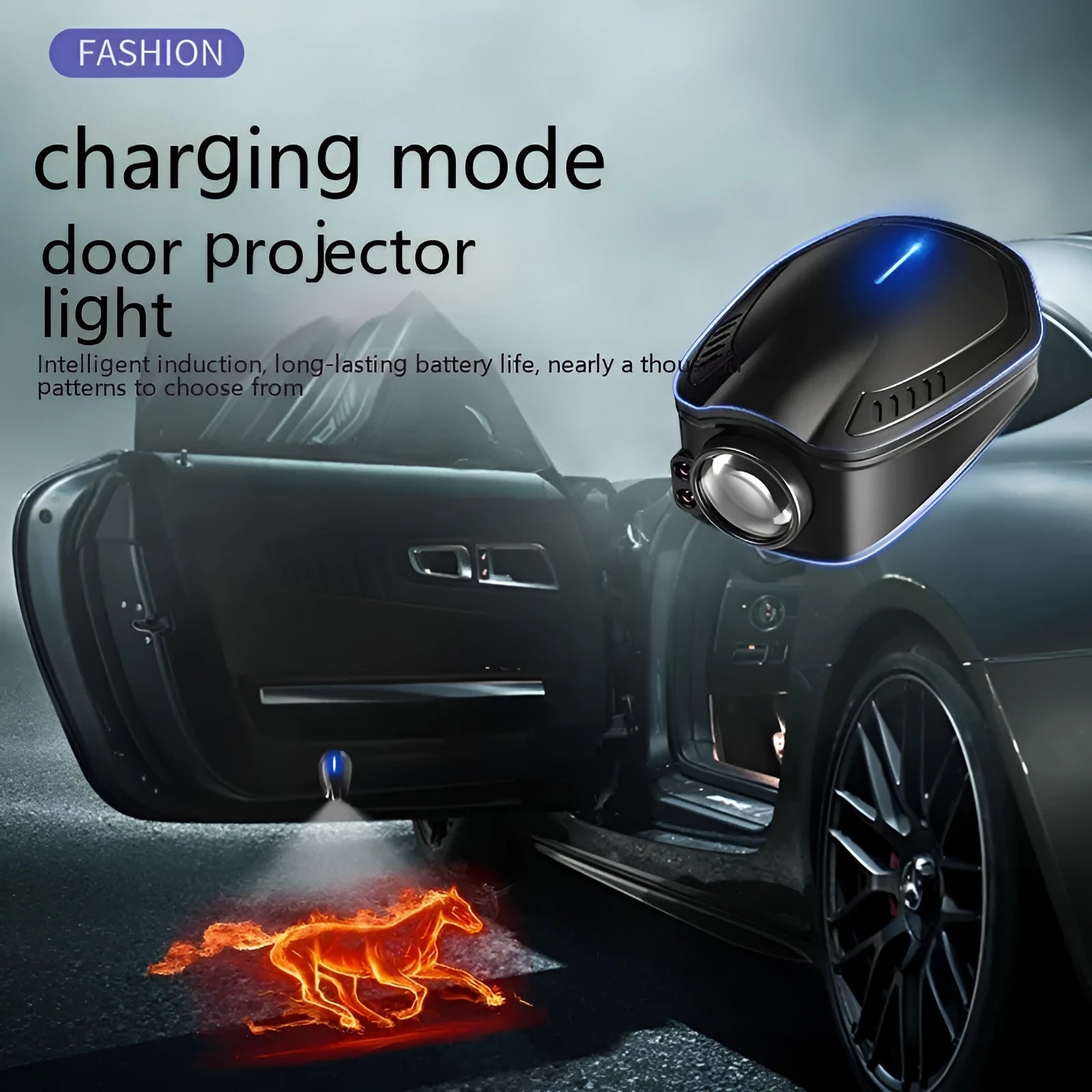 F2 rechargeable car wireless welcome light in black ABS housing with USB port
