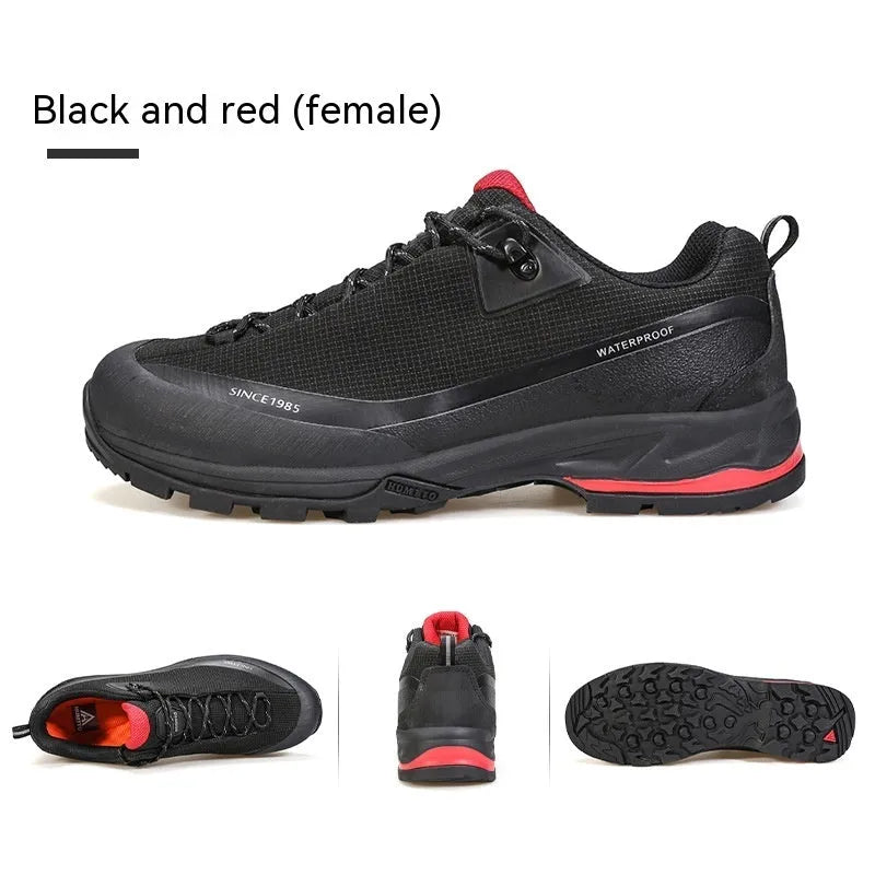 Low-top hiking boots in various colours with non-slip rubber soles and leather mesh upper