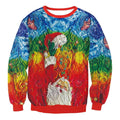 Ugly Christmas sweater with Santa and Elf print, long sleeves, round neck, loose fit for women and men