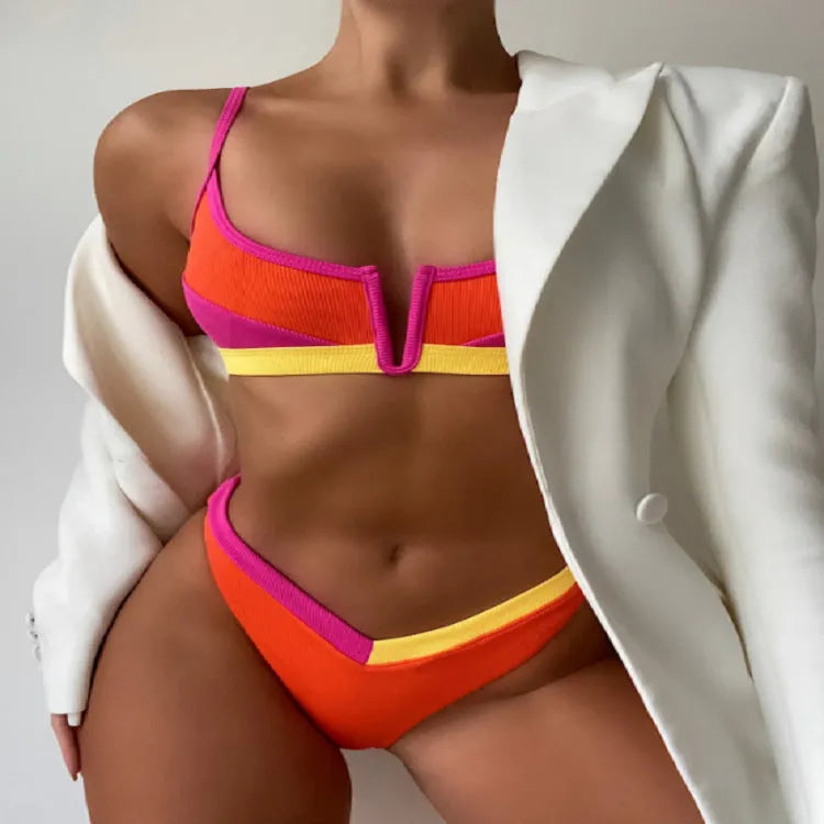 Women's high waist triangle split swimsuit in multiple colours with polyester fabric construction
