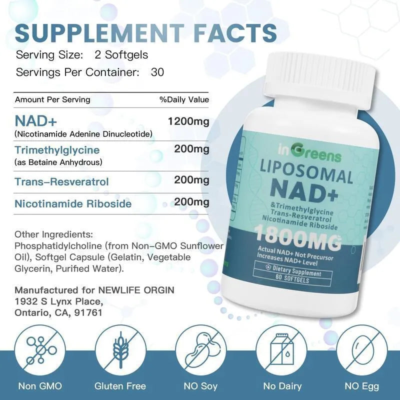 Bottle of Nicotinamide Mononucleotide Gel capsules dietary supplement with 60 or 120 piece options.